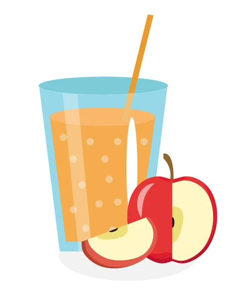 Jugo de manzana en un vaso. Fresco aislado sobre fondo blanco. fruta e icono. Bebe, compota. Cóctel de sidra. Ilustración vectorial — Vector de stock