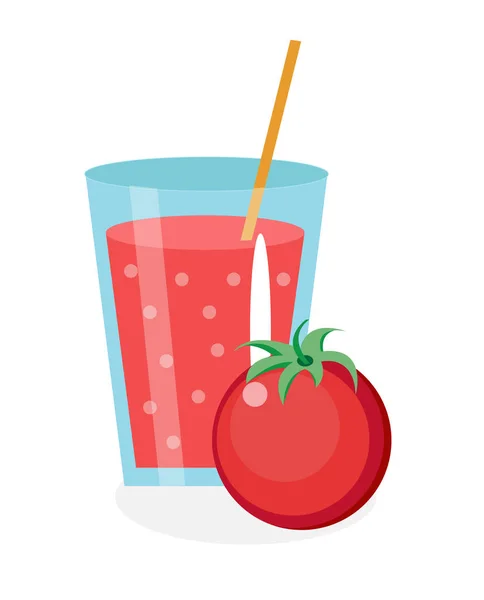 Tomatensaft im Glas. frisch isoliert auf weißem Hintergrund. Symbol. Trinken. Cocktail-Smoothie. Vektorillustration — Stockvektor