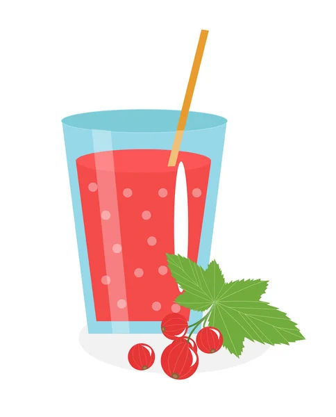 Jugo de grosella en un vaso. Fresco aislado sobre fondo blanco. fruta e icono. Bebida roja, compota. Cóctel de bayas. Ilustración vectorial — Vector de stock