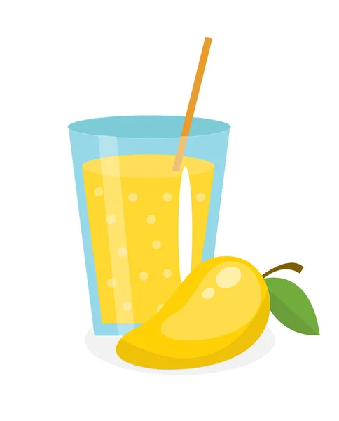 Zumo de mango en un vaso. Fresco aislado sobre fondo blanco. fruta e icono. Bebida amarilla, compota. Cóctel. Ilustración vectorial — Archivo Imágenes Vectoriales