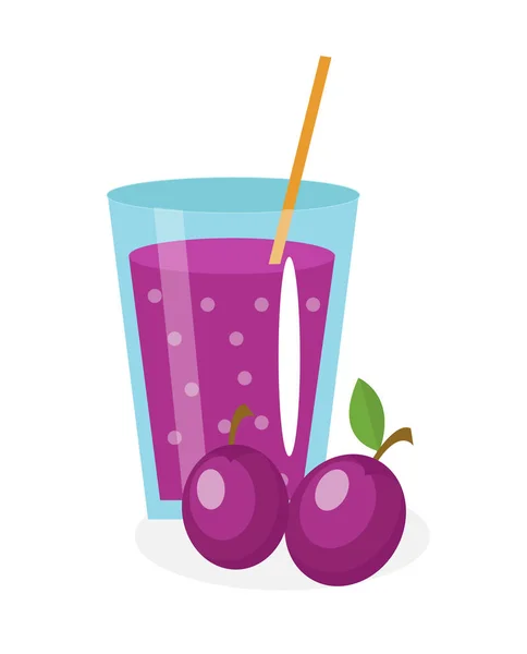 Succo di prugna in un bicchiere. Fresco isolato su sfondo bianco. frutta e icona. Bevi, composta. frullato cocktail. Illustrazione vettoriale — Vettoriale Stock