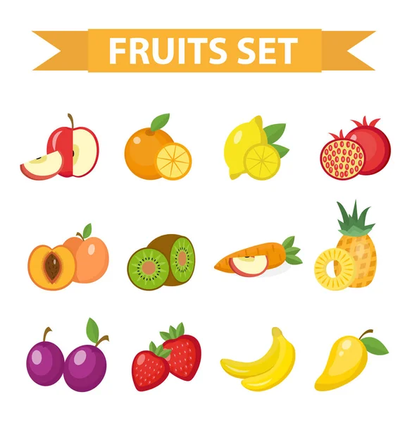 Ilustración de vectores de frutas. Icono de frutas, estilo plano . — Vector de stock