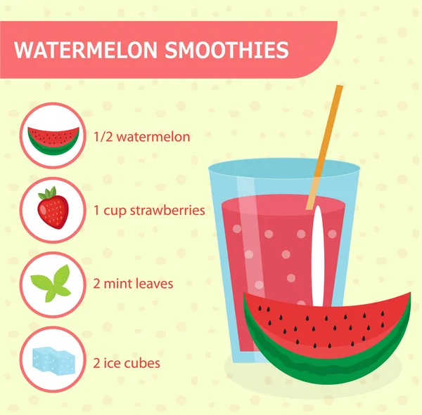 Watermelon smoothie recipe with ingredients — Stock Vector