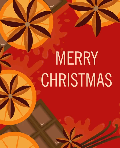 Fondo navideño con naranja y especias. Navidad. Ilustración vectorial — Archivo Imágenes Vectoriales
