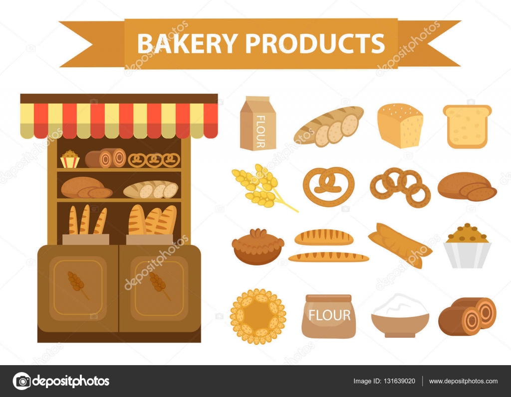 Set di diversi pane e pasticceria isolato su priorit  bassa bianca Prodotti di farina Icona di vetrine di cottura Illustrazione di vettore — Vettoriali