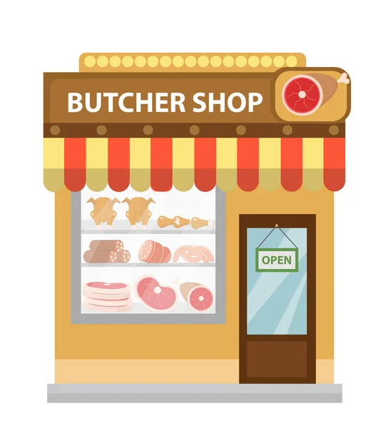 Butcher shop, meat showcase, icon flat style — Stock Vector