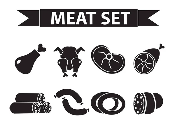 Vlees en worst pictogrammenset, moderne lijnstijl. — Stockvector