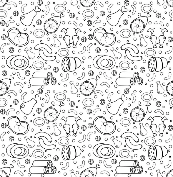 Meat products seamless pattern, modern line, doodle, sketch style. Meats and sausage endless background, texture. Vector illustration — Stock Vector
