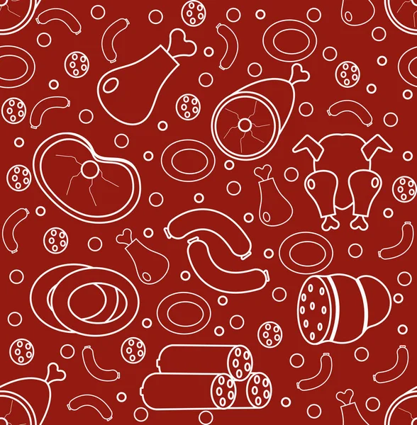 Meat products seamless pattern, modern line, doodle, sketch style. Meats and sausage endless background, texture. Vector illustration — Stock Vector