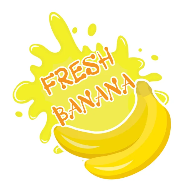 Icono de salpicadura de plátano fresco, logotipo, pegatina. Salpicaduras de fruta aisladas sobre fondo blanco. Ilustración vectorial. — Vector de stock