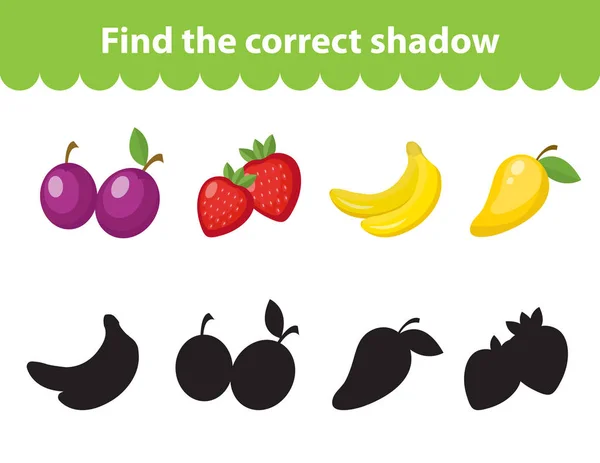 Juego educativo de los niños, encontrar silueta sombra correcta. Ilustración vectorial — Vector de stock