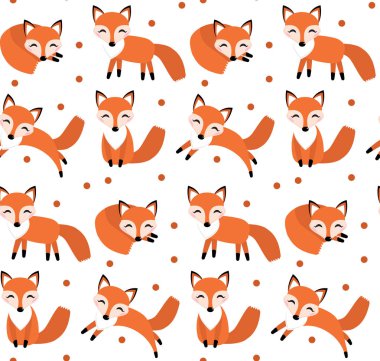 Şirin fox seamless modeli. Foxy sonsuz arka, doku. Çocuk s zemin. Vektör çizim.