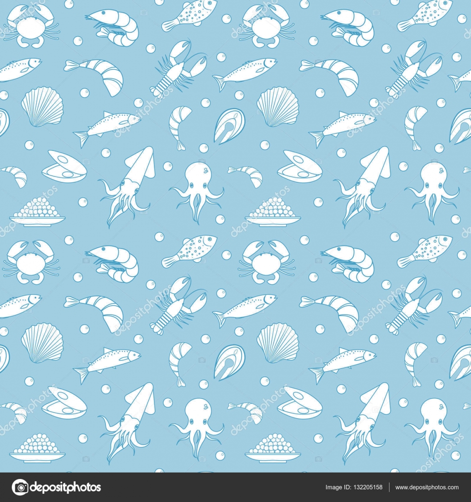 Reticolo senza giunte di vita di mare Modello senza cuciture di frutti di mare Priorit  bassa infinita subacquea texture Disegno schizzo linea stile
