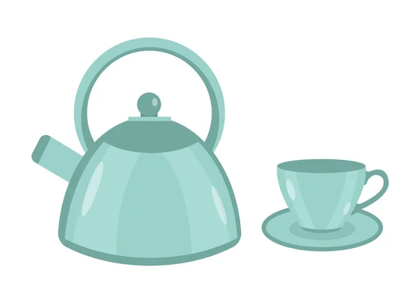 Чайник и чашка значок вектор плоский стиль. Изолированный на белом фоне. иллюстрация — стоковый вектор