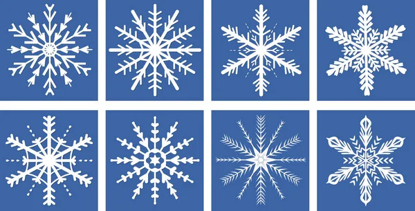 Conjunto de iconos de copos de nieve, estilo plano. Copo de nieve, botones. Ilustración vectorial — Vector de stock