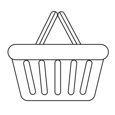 Sepet simgesi alışveriş, çağdaş çizgi, kroki, stil doodle. Plastik beyaz arka plan üzerinde izole bir süpermarkette. Vektör çizim