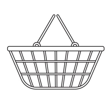 Sepet simgesi alışveriş, çağdaş çizgi, kroki, stil doodle. Metal kafes beyaz arka plan üzerinde izole bir süpermarkette. Vektör çizim