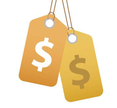 Dolar işareti simgesi, düz tasarım ile alışveriş etiket. Etiketler, etiket beyaz arka plan üzerinde izole. Vektör çizim, küçük resim.