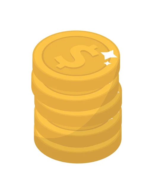 Coin stack, design piatto. Monete d'oro, cent, isolate su sfondo bianco. Illustrazione vettoriale, clip art. — Vettoriale Stock