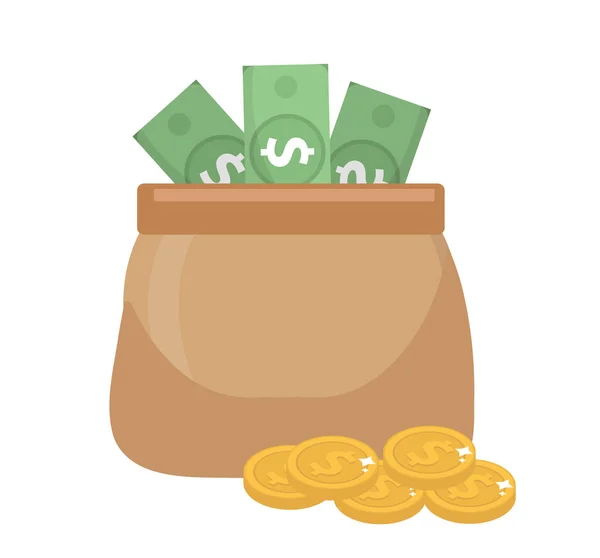 Bolso de dinero y monedas icono de estilo plano. aislado sobre fondo blanco. Ilustración vectorial, clip art — Archivo Imágenes Vectoriales