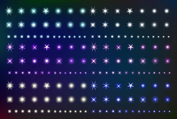 Establecer estrellas de efecto de luz brillante. Colección de diversas formas brillantes chispas. Kit de elemento brillante. Ilustración vectorial — Vector de stock