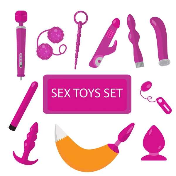 Sex shop vector icons, symbols set. Flat style. illustration, clip art — Stock Vector