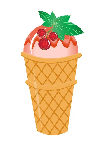 Zmrzlina v vaflový pohár, plochý kreslený styl ikon. Izolované na bílém pozadí. Vektorové ilustrace, klipart — Stockový vektor
