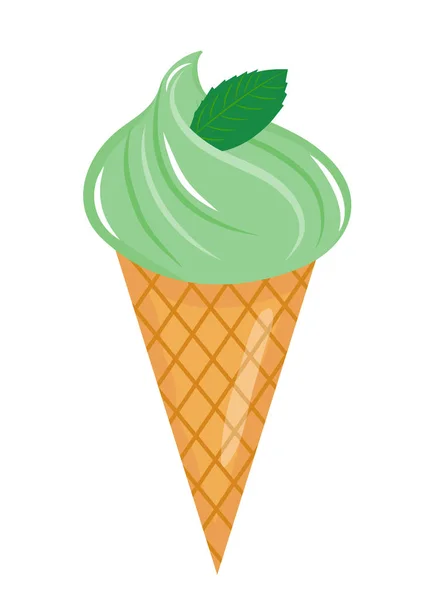 Ice Cream cone with mint icon flat cartoon style. Isolated on white background. Vector illustration, clip art — Stock Vector