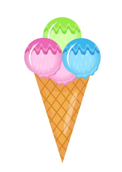 아이스 크림 콘 콘 (Ice Cream) 은 평면 만화 스타일이다. 하얀 배경에 고립되어 있습니다. 반사기, 클립 아트. — 스톡 벡터