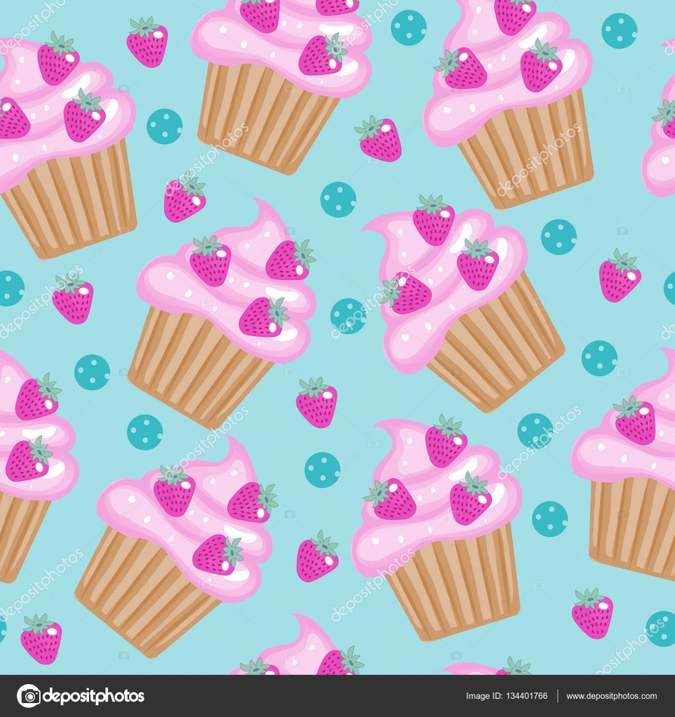 머핀, 컵 케이크 원활한 패턴 맛 있는 케이크 배경, 텍스처입니다. 베이비, 키즈 배경 화면입니다. 벡터 일러스트 레이 션. 스톡 벡터  - ©Amelie1 134401766, image size:1600x1700