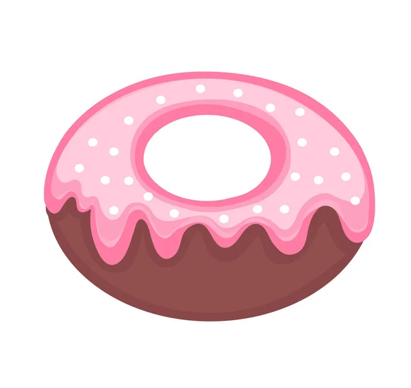 Sweet donut, flat cartoon style.  Glazed with powder. Isolated on white background. Vector illustration, clip art — Stock Vector