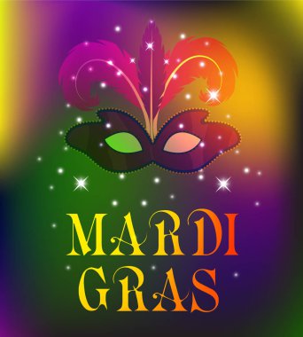 Mardi Gras maskesi, renkli poster, şablon, broşür. Vektör illüstrasyonu.