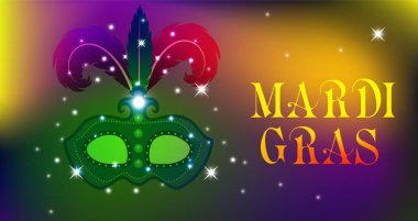 Mardi Gras maskesi, renkli poster, şablon, broşür. Vektör illüstrasyonu.