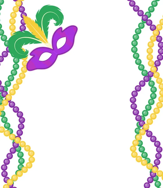 Mardi Gras perles cadre coloré avec un masque, isolé sur fond blanc. Affiche de modèle. Illustration vectorielle — Image vectorielle