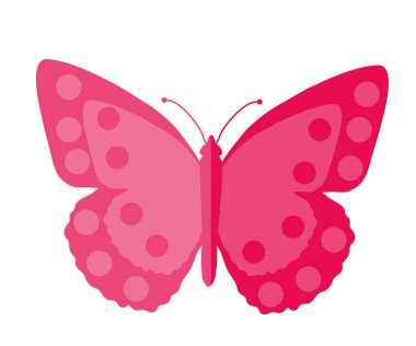 Pembe Kelebek, düz dizayn. Beyaz arka planda izole edilmiş. Vektör illüstrasyonu, klip sanatı.
