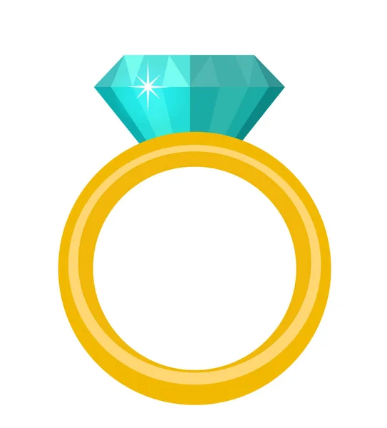 Anel com diamante, gemas anéis ícone, design plano. Isolado em fundo branco. Ilustração vetorial, clip art — Vetor de Stock