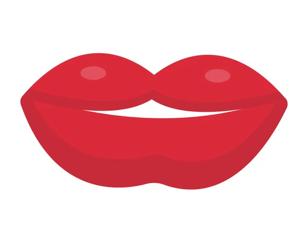 Labbra rosse, bacio, disegno piatto. Isolato su sfondo bianco. Illustrazione vettoriale, clip art. — Vettoriale Stock