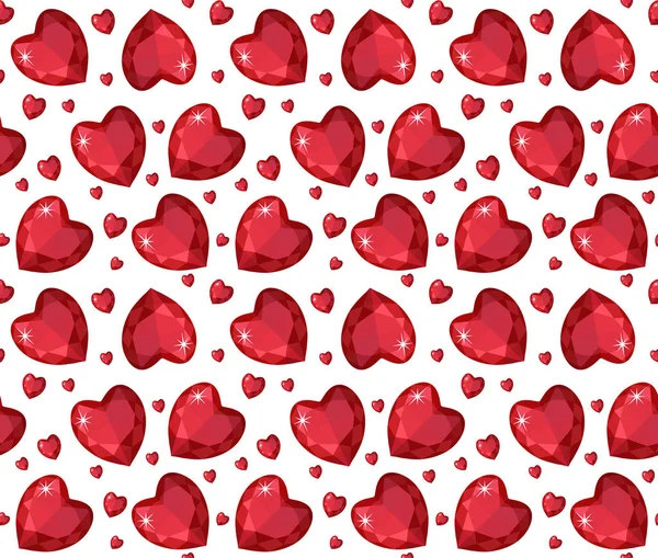 Ékszer rubinvörös piros szív varrat nélküli mintát. Ragyogó, drágaköveket, szívek végtelen háttér, textúra, tapéta. Valentin-nap. Vektoros illusztráció. — Stock Vector