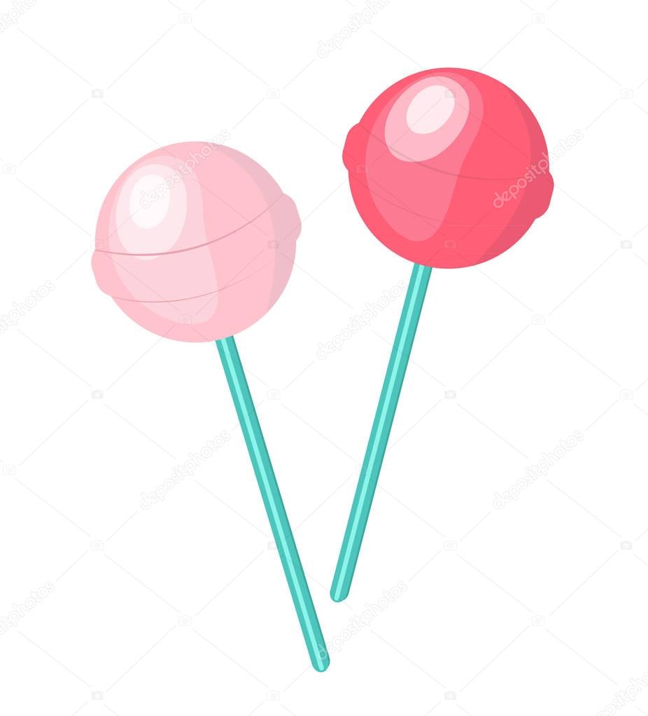Cute, pink candy lollipop icon, flat design. Isolated on white background. Vector illustration, clip art.