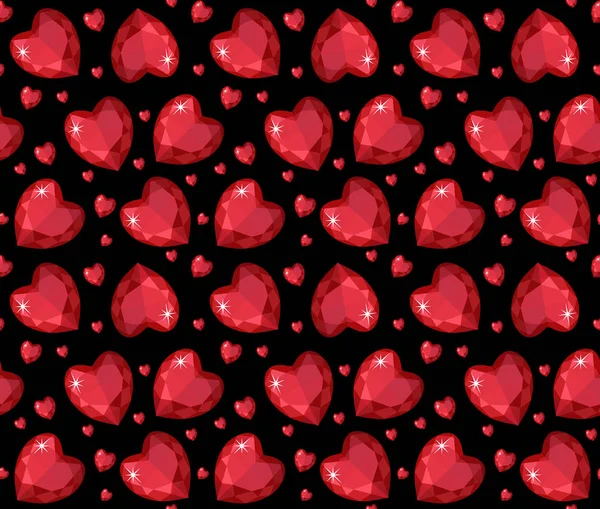 Ékszer rubinvörös piros szív varrat nélküli mintát. Ragyogó, drágaköveket, szívek végtelen háttér, textúra, tapéta. Valentin-nap. Vektoros illusztráció. — Stock Vector