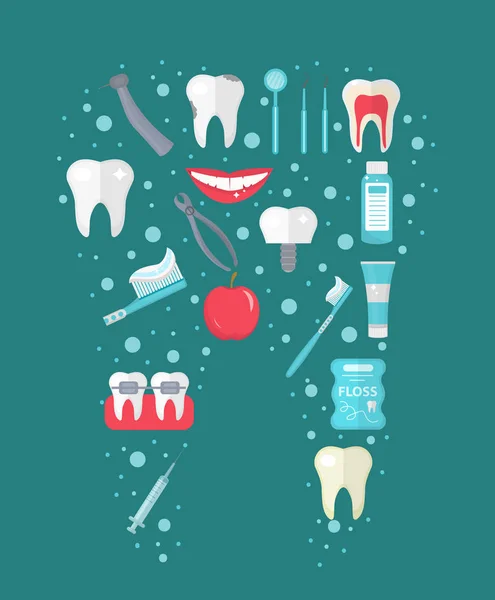 Icono dental engastado en forma de diente, de estilo plano. Kit de estomatología.Colección odontológica de elementos de diseño. Ilustración vectorial, clip art . — Vector de stock