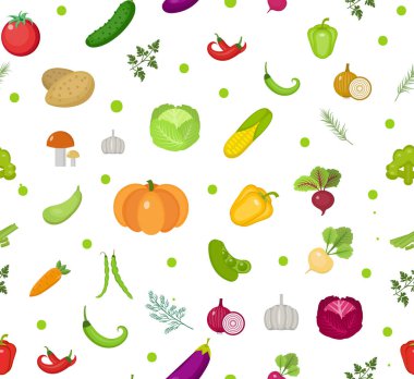 Sebze seamless modeli. Salata sonsuz arka plan. Sağlıklı yaşam tarzı, vegan, vejetaryen diyet, çiğ gıda. Vektör çizim.