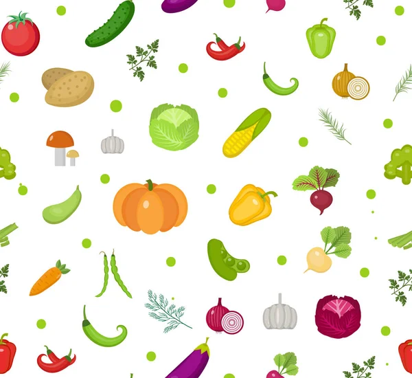 Vegetables seamless pattern. Salad endless background. Healthy lifestyle, vegan, vegetarian diet, raw food. Vector illustration. — Stock Vector