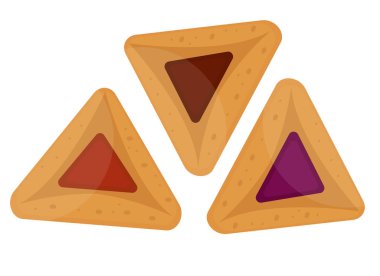 Hamantaschen simgesi. Düz stil, beyaz arka plan üzerinde izole. Vektör çizim, küçük resim.