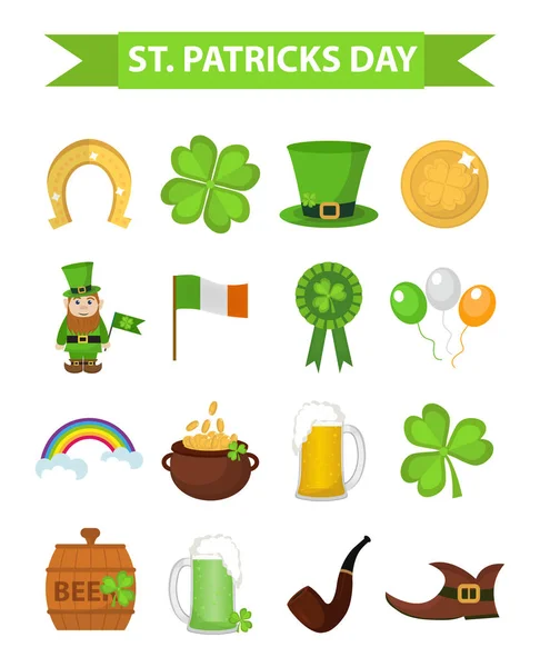 Element projektu ikony St. Patricks Day. Tradycyjne irlandzkie symbole w nowoczesnym, płaskim stylu. Odizolowany na białym tle. Ilustracja wektora, sztuka klipu. — Wektor stockowy