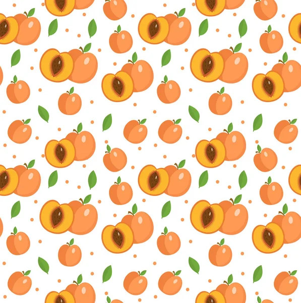 Peach seamless pattern. Apricot endless background, texture. Fruits backdrop. Vector illustration. — Stock Vector