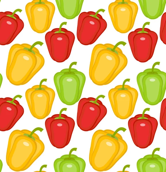 Болгарский перец бесшовный узор. Папка желтая, зеленая, красная, бесконечный фон, текстура. Овощи. Векторная иллюстрация . — стоковый вектор