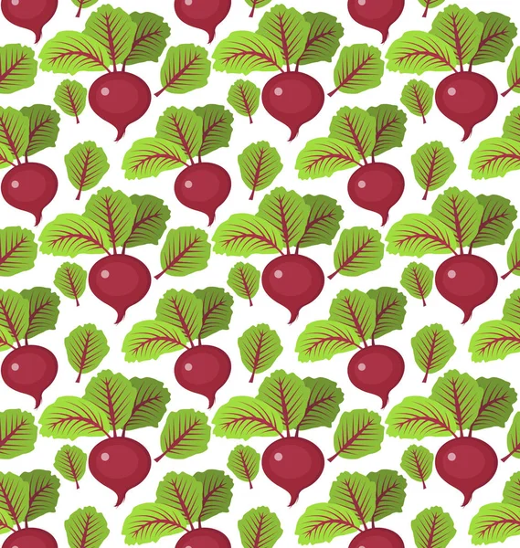 Rübennahtloses Muster. Rote Bete endloser Hintergrund, Textur. Gemüselandschaft. Vektorillustration. — Stockvektor