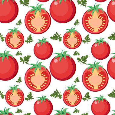Domates seamless modeli. Domates sonsuz arka plan, doku. Sebze zemin. Vektör çizim.