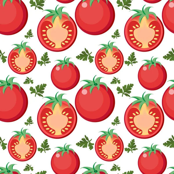 Tomate nahtlose Muster. Tomaten endlosen Hintergrund, Textur. Gemüselandschaft. Vektorillustration. — Stockvektor